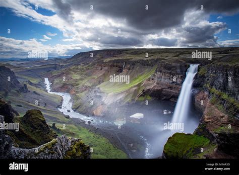 Haifoss Waterfall In The Highlands Of Iceland Stock Photo Alamy