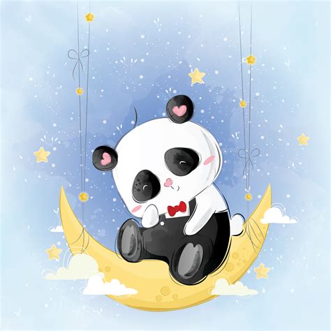 Cute Little Panda Sitting On Moon 1407978 Vector Art At Vecteezy