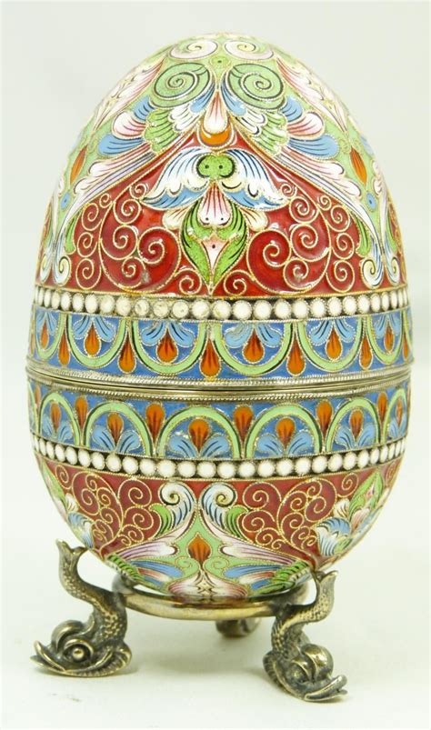 Russian Silver Enameled Egg Box Having Elegant Scrolled Floral Design