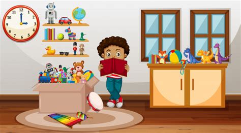 Descargar perdeona es mi habitacion. Escena con niño leyendo libro en la habitación | Vector Gratis