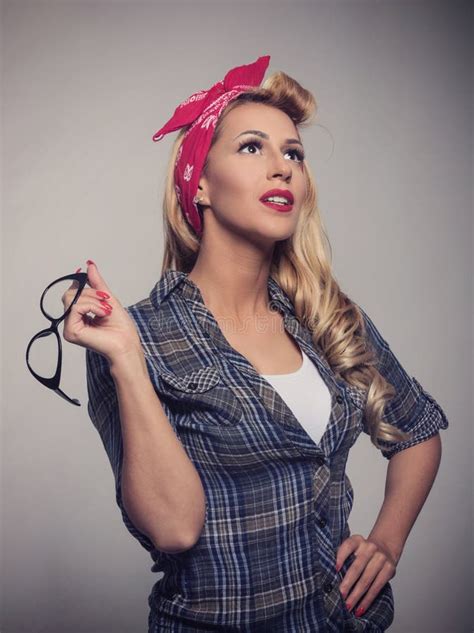 Pin Up Blonde Girl Retro Style With Sunglasses Stock Image Image Of