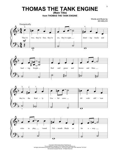 Ed Welch Thomas The Tank Engine Main Title Sheet Music Notes Chords Download Printable Piano