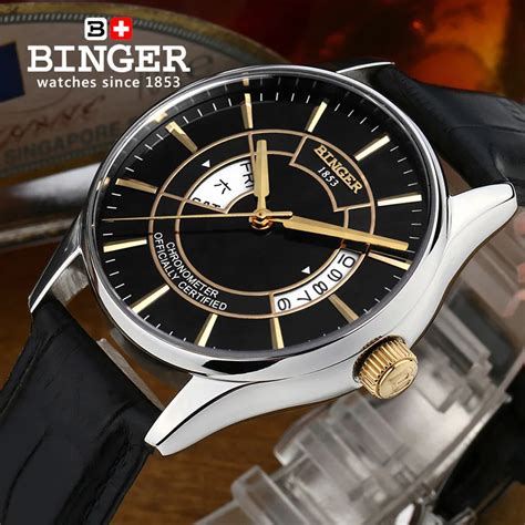 Switzerland Mens Watch Luxury Brand Clock Binger Luminous Miyota