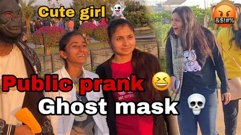 ghost mask prank in public 😂cute girls funny reaction 😍sadhu crazy99 youtube