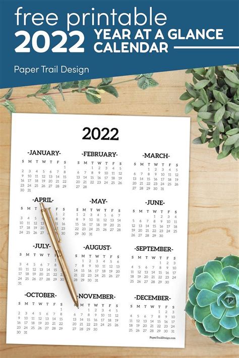 Calendar 2022 Printable One Page Paper Trail Design In 2021 Free