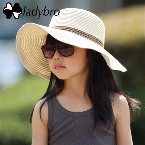 Ladybro Brand Wide Brim Floppy Straw Hat Kids Summer Sun Hat Beach