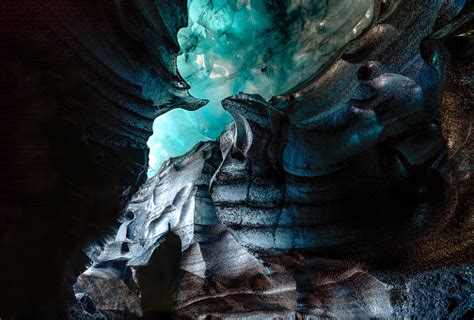 Blue Crystal Ice Cave Underground Beneath The Glacier In Iceland Stock