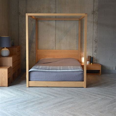 Cube Modern Four Poster Bed Natural Bed Company Solid Oak Bedroom