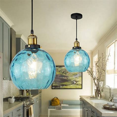 Luxury Nordic Blue Glass Ball Pendant Lights Dia 20 25 30cm Water Grain