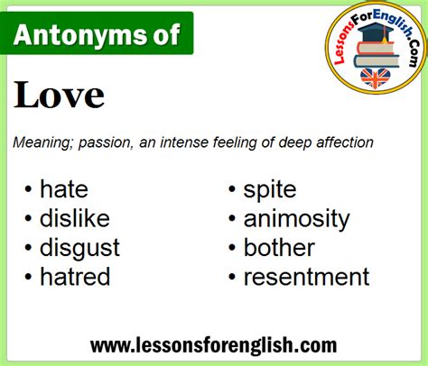 Antonyms Of Love Opposite Of Love In English Lessons For English