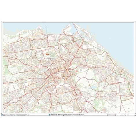 Edinburgh City Centre Postcode Sectors Wall Map C6