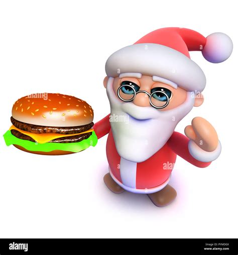 3d Render Of A Funny Cartoon Christmas Santa Claus Eating A Cheese