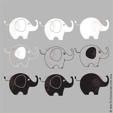 Elephant Silhouette Digital Clipart Baby Animals Clip Art