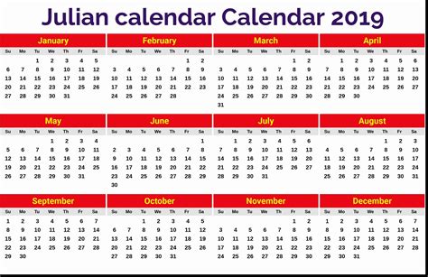 Printable Julian Calendar 1 Page Example Calendar Printable