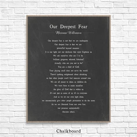 Our deepest fear is that we are powerful beyond measure. Our Deepest Fear poem by American poet Marianne Williamson art | Etsy