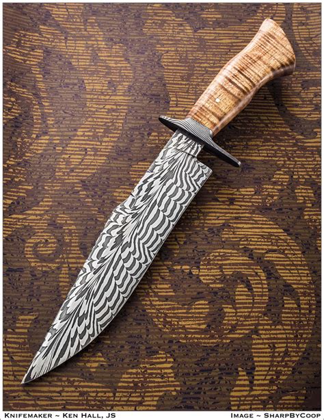 Feather Damascus Bowie Ken Hall Knives