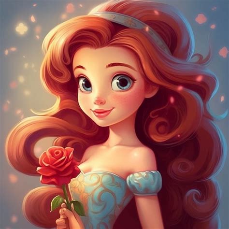 Disney Princess With Long Hair Holding A Rose