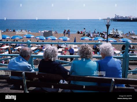 Old Ladies Sitting On A Bench Brighton Egland Stock Photo Alamy