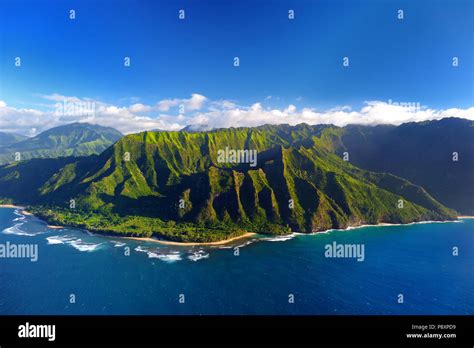 Beautiful Aerial View Of Spectacular Na Pali Coast Kauai Hawaii Stock