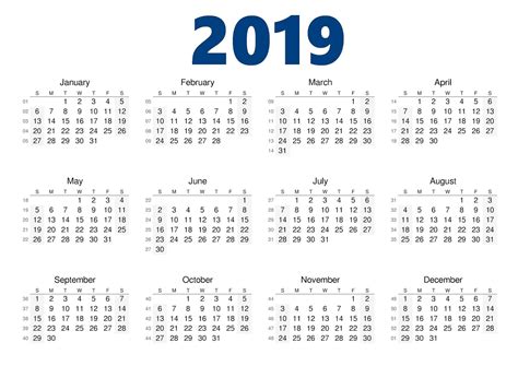 Free Printable Calendar 2019 In Pdf Word Excel Template