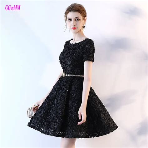 Buy Fashion Black Short Prom Dresses 2018 New Sexy Casual Prom Gowns O Neck 3d