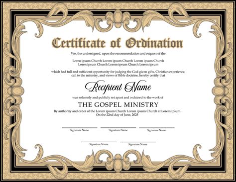 Ordination Certificate Templates Free