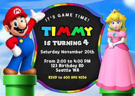 Super Mario Bros Invitación De Cumpleaños Digital Mario Peach Etsy