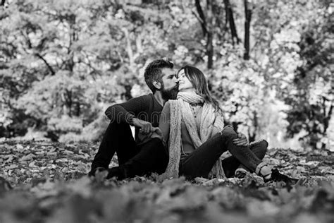 Girl And Bearded Guy Or Lovers Kiss On Date Stock Image Image Of Fallen Kiss 132245123