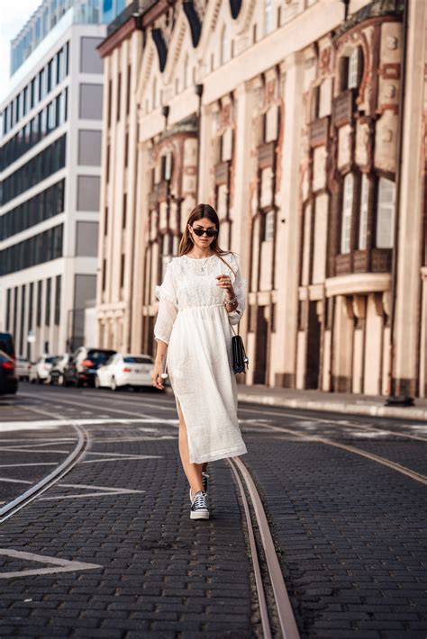 Fashion Week Outfit White Boho Dress And Platform Sneakers