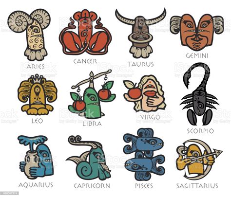 Monsters Signs Of The Zodiac Icons For Horoscopes Stock Illustration