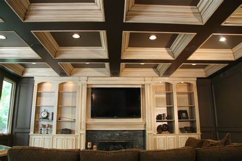 Antiqued Entertainment Center With Coffered Ceiling Painted Coffered