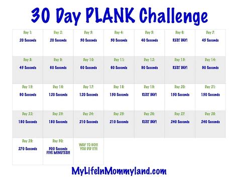 Day Plank Challenge Printable Customize And Print