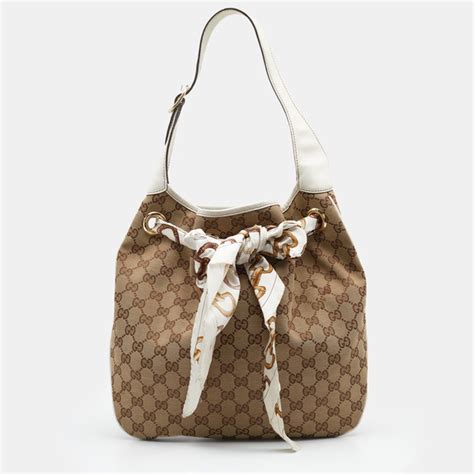 Gucci Bags Gucci Beigewhite Gg Canvas And Leather Positano Scarf
