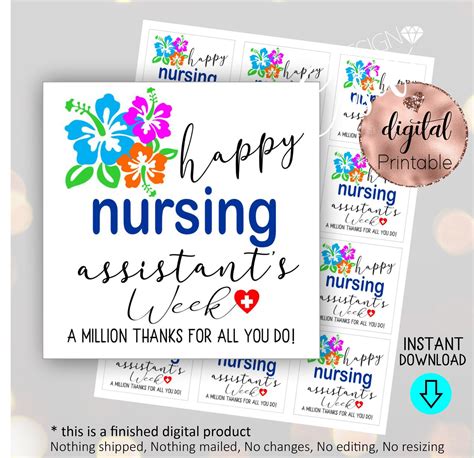 Happy Nursing Assistants Week Thank You Printable Square Favor Etsy