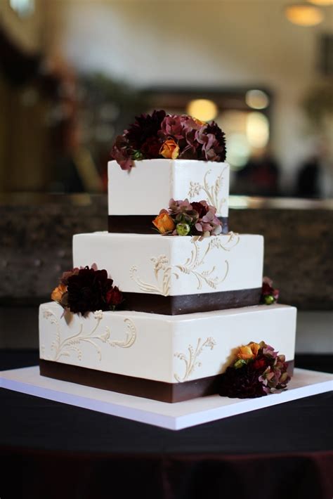 Picture Of A Chic Square Fall Wedding Cake Decorated With