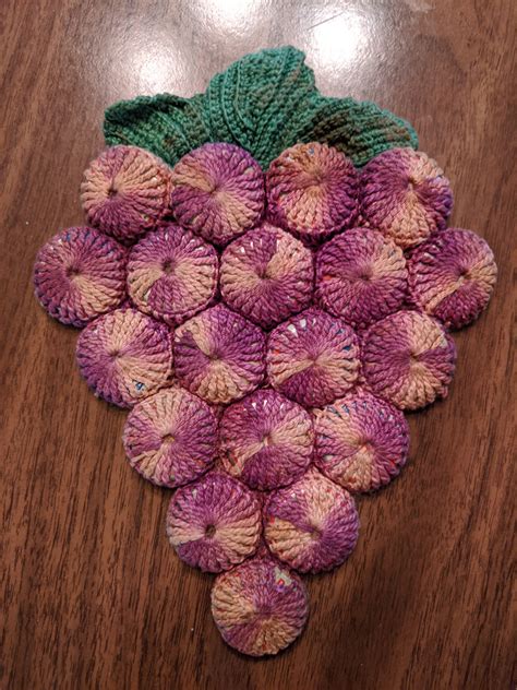 True Vintage Trivet Hand Crocheted Pot Rest Red Wine Grapes Etsy