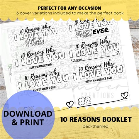 10 Reasons Why I Love You Dad Booklet Coloring Activity For Etsy