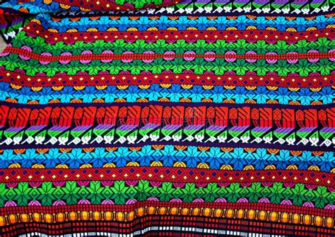 Traditional Mayan Textile Pattern With Bright Colors And Figurines