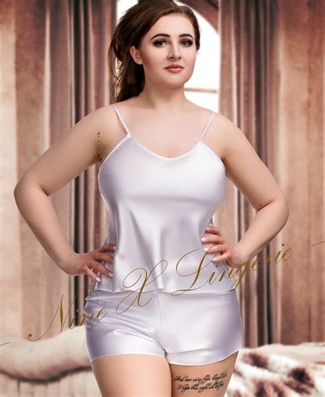 Plus Size Satin Cami Set S XL White
