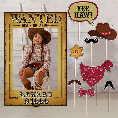 Buy 9 Pieces West Wanted Photo Booth Prop Kit Cowboy Party Decoration