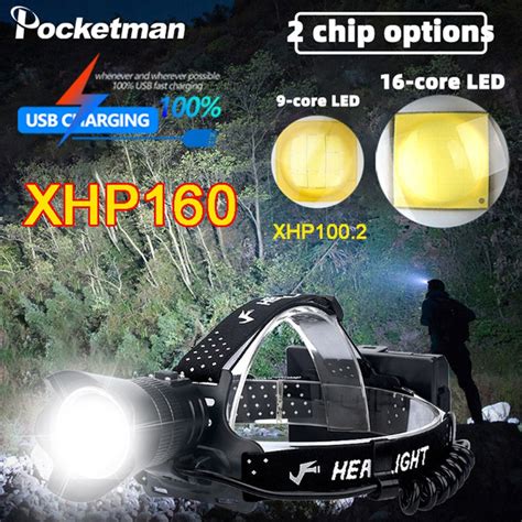 16 Core Xhp160 Powerful Led Headlamp Rechargeable Usb Head Lamp Light