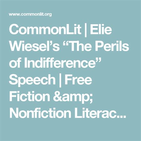 Although elie wiesel had undergone some of the harshest experiences possible, he elie wiesel was born in sighet, romania (united states holocaust). Elie Wiesel's "The Perils of Indifference" Speech | Middle ...