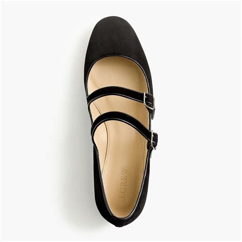 Jcrew Multistrap Mary Jane Flats In Suede In Black Lyst