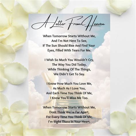 Funeral Poem A Letter From Heaven Bereavement Memorial Etsy