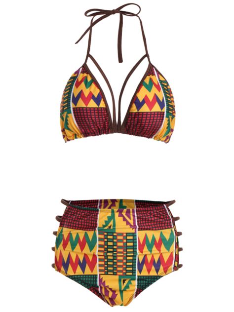 Halter African Print High Waist Bathing Suit Colormix S African Print