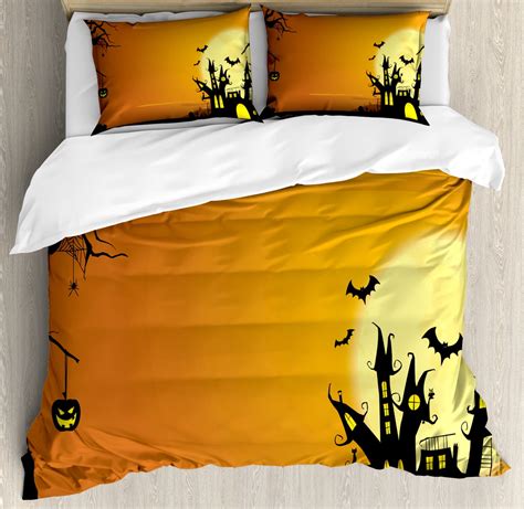 Halloween Duvet Cover Set Gothic Haunted House Bats Western Spooky