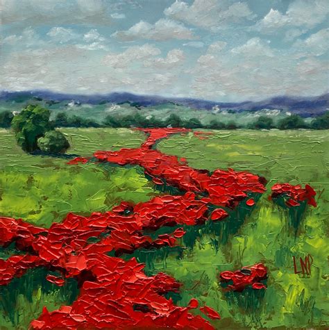 Poppy Field 12x12 Oil Painting Original Oil Painting Landscape Painting