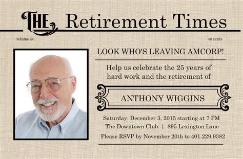 Create beautiful announcements to download, print or share online for free. Retirement Invitations - Antique Newspaper Retirement Party Invite