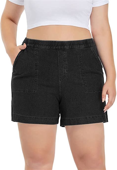 Womens Plus Size Denim Shorts Mid Rise Stretch Wf Shopping