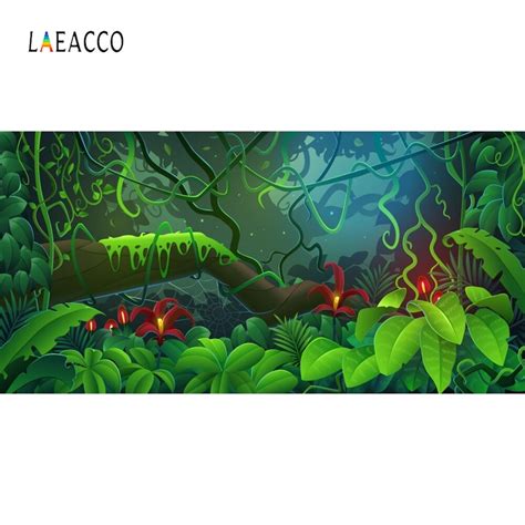 Laeacco Tropical Forest Jungle Party Photo Backgrounds Green Grass